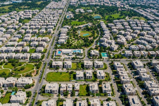 Aerial view of Faisal Town Phase 2 Islamabad showing residential plots and green spaces, symbolizing a prime real estate investment opportunity.
